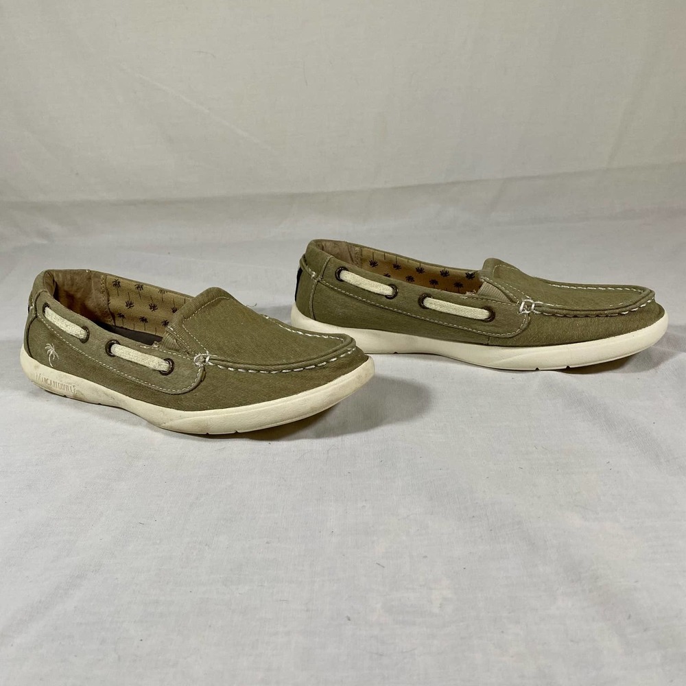 Margaritaville Soles Of The Tropics Womens 8 Canvas Boat Shoes Olive Army Green